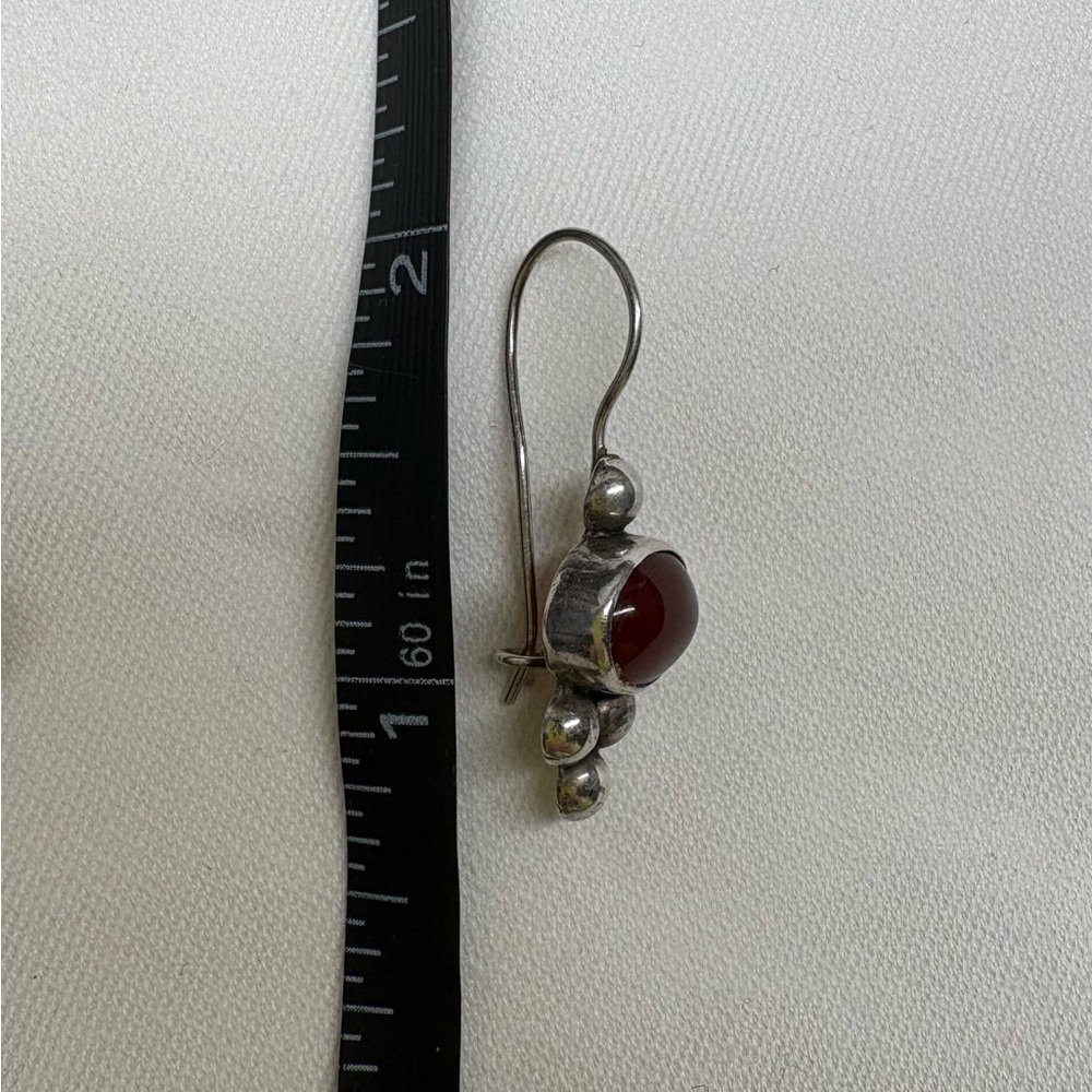 925 Sterling Silver Carnelian Drop Earrings Red Stone French Hook - Picture 5 of 5